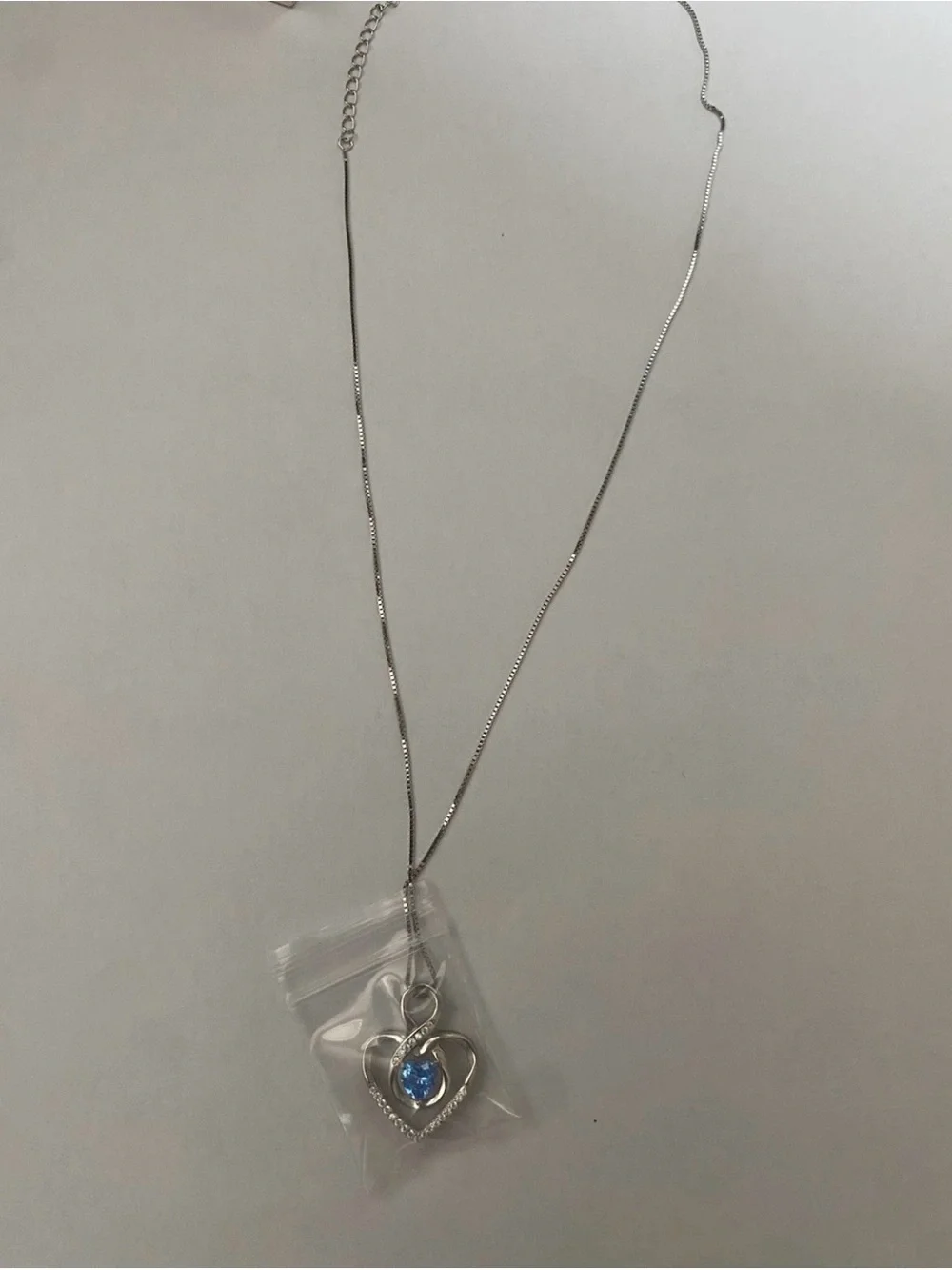 Silver Heart Pendant Necklace with Blue Stone